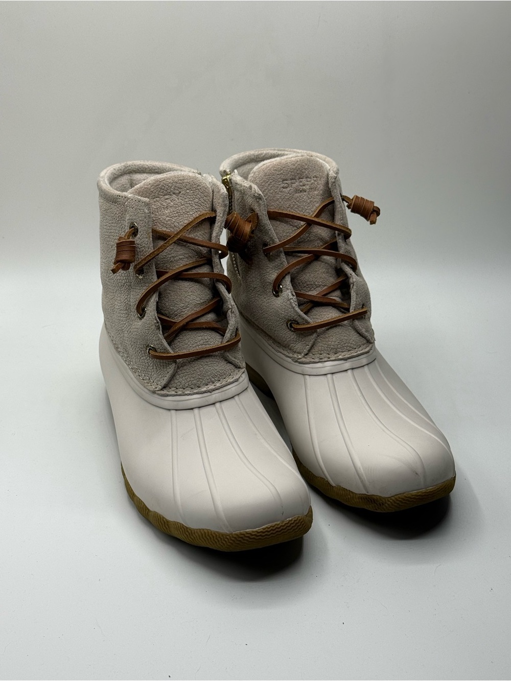 Sperry Cream & Light Gray and Brown Duck Boots